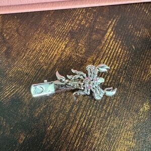 Silver Scorpion Hair Clip with Pink Accents